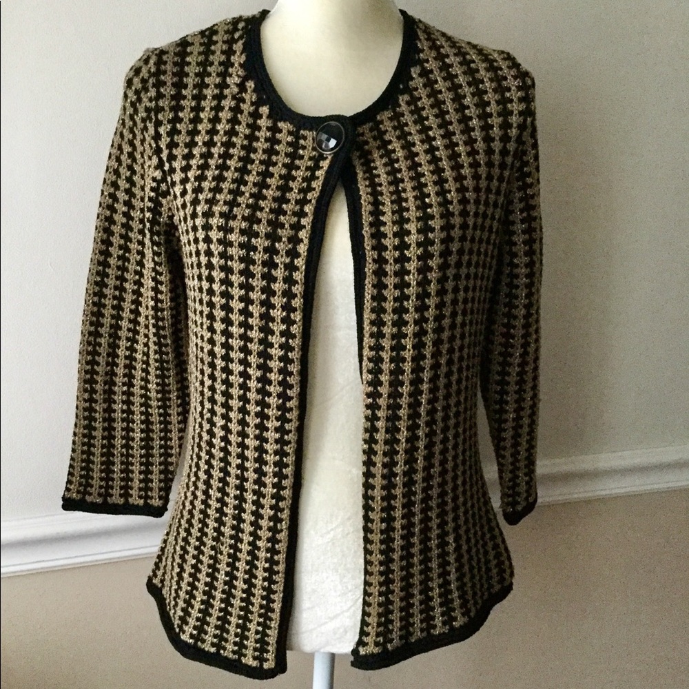Jones New York Black and Metallic Gold Cardigan PM